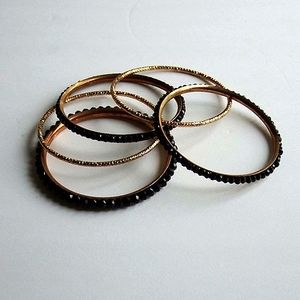 Set of Black Crystal/Brass Bangles 7.5"-8" Wrist